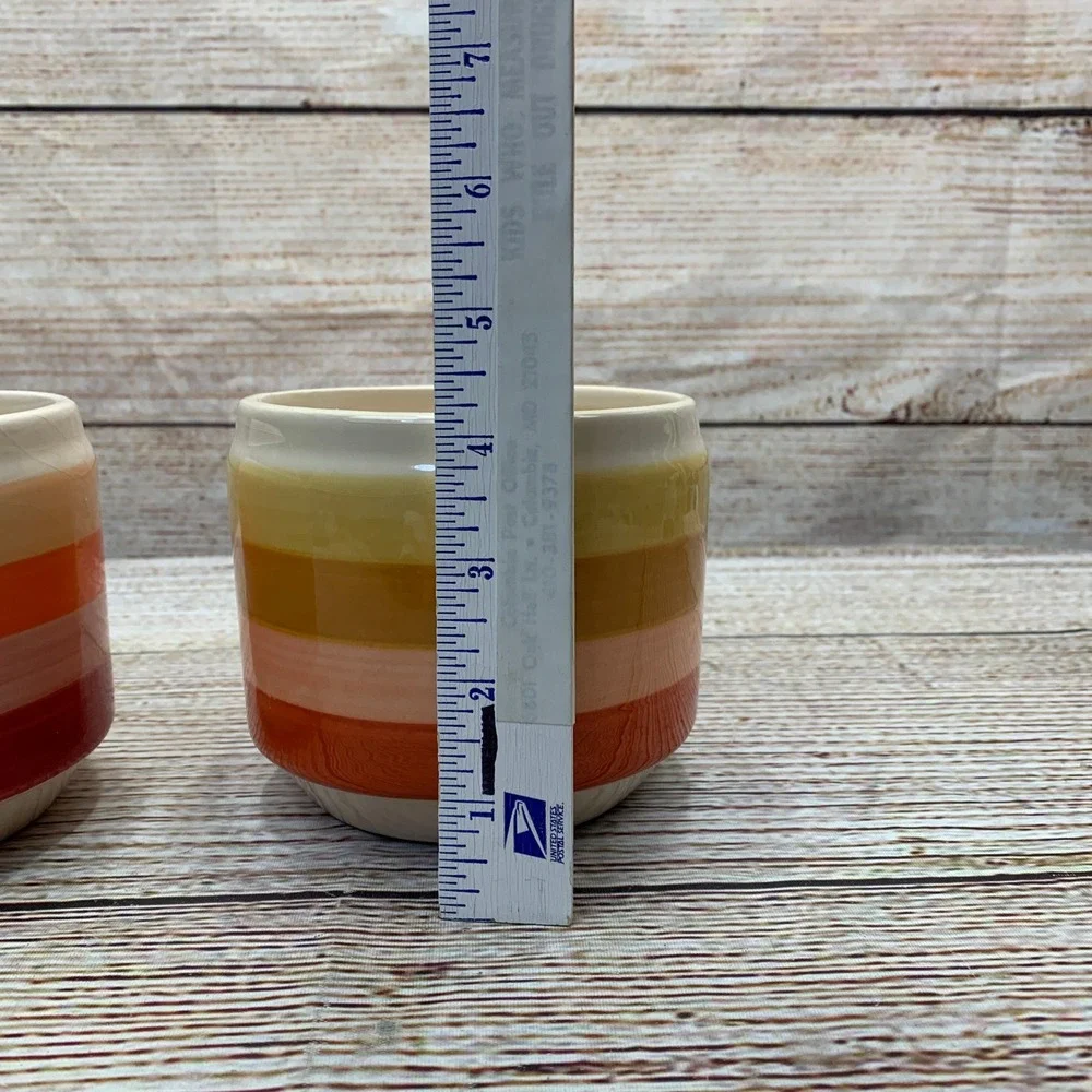 Set of 2 Ceramic Planters Striped Sunset Colors 4 Inch‎ Mini Rose